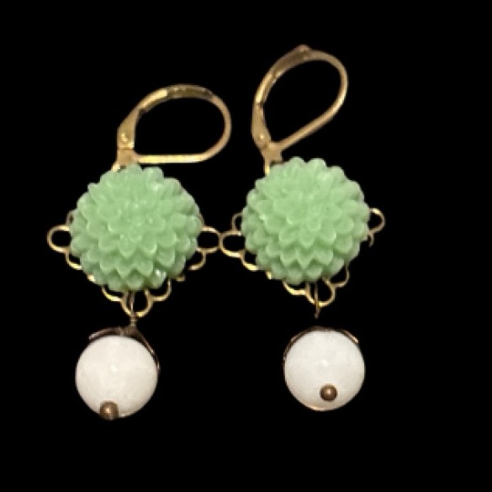 Michelle Ann Elegant Green and White Floral Earrings